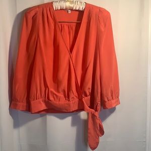 Madewell NWOT Silk Wrap V-Neck Crop Blouse Coral Pink XS
